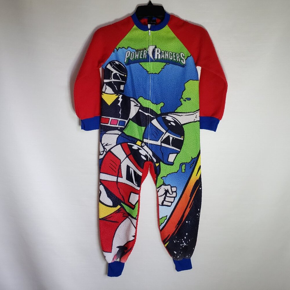 Vtg Boys Power Rangers Pajamas 1 Piece Kids Full Zip Rare Small Saban Size S 6